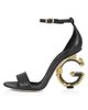 Dolce & Gabbana Women's Sculpted-Heel Baroque DG Leather Sandals - 8