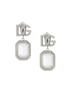 Dolce & Gabbana Women's Silvertone & Crystal Logo Drop Earrings