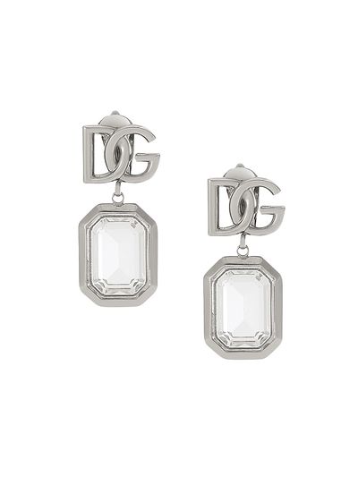 Dolce & Gabbana Women's Silvertone & Crystal Logo Drop Earrings