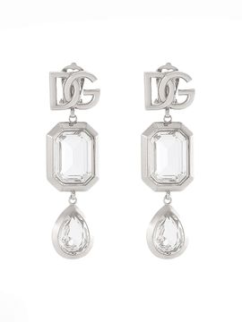Dolce & Gabbana Women's Silvertone & Crystal Logo Long Drop Earrings