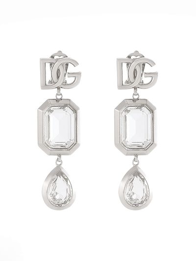 Dolce & Gabbana Women's Silvertone & Crystal Logo Long Drop Earrings