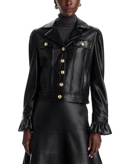 Dolce Cabo Dolce Cabo Faux Leather Ruffle Trim Jacket