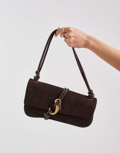 Dolce Vita Dolce Vita Alice suede shoulder bag with gold-tone hardware in chocolate brown