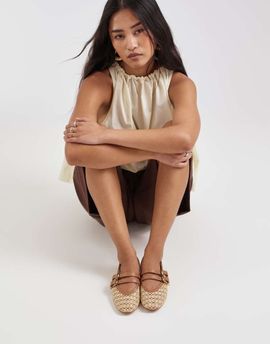Dolce Vita Dolce Vita Baylee woven ballet flats in natural with tan leather-look straps-Brown