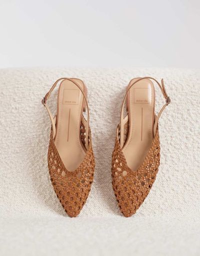 Dolce Vita Dolce Vita Birdie woven slingback pointed toe flats in tan leather-Brown