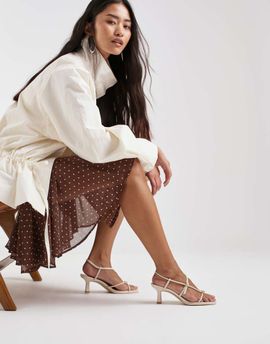 Dolce Vita Dolce Vita Mylee strappy mid height heeled sandals with gold-tone hardware in creme leather-Neutral