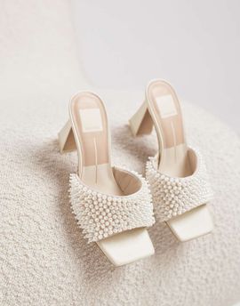 Dolce Vita Dolce Vita Nandy Pearl Bridal heeled mule sandals in ivory with faux-pearl strap-White