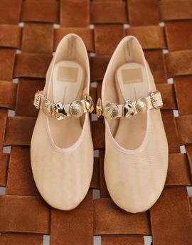 Dolce Vita Dolce Vita Relan mesh ballet flats with gold-tone hardware strap in blush-White