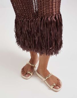 Dolce Vita Dolce Vita Sayah toe loop sandals with gold hardware in cream leather-Neutral