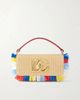 DOLCE&GABBANA 3.5 logo-embellished fringed leather-trimmed raffia shoulder bag - 1