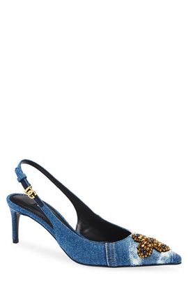 Dolce&Gabbana Dolce&Gabbana Crystal Embellished Denim Pointed Toe Slingback Pump