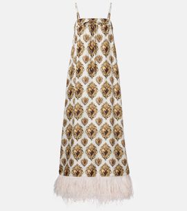 Dolce&Gabbana Dolce&Gabbana Feather-trimmed printed silk maxi dress