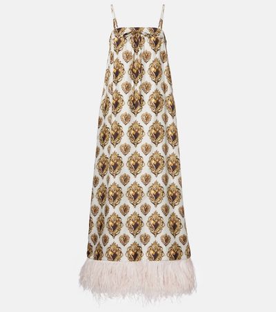 Dolce&Gabbana Dolce&Gabbana Feather-trimmed printed silk maxi dress