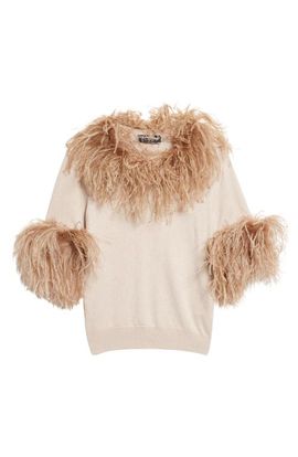 Dolce&Gabbana Dolce&Gabbana Feather Trim Short Sleeve Cashmere Sweater