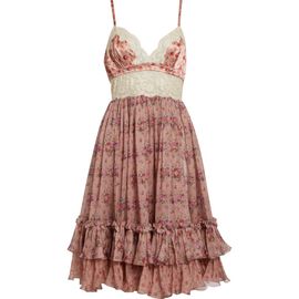 Dolce&Gabbana Dolce&Gabbana Floral Bouquet Print Satin, Chiffon & Lace Dress