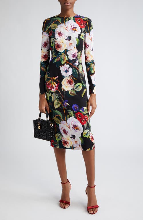 Dolce&Gabbana Dolce&Gabbana Floral Print Long Sleeve Charmeuse Sheath Dress
