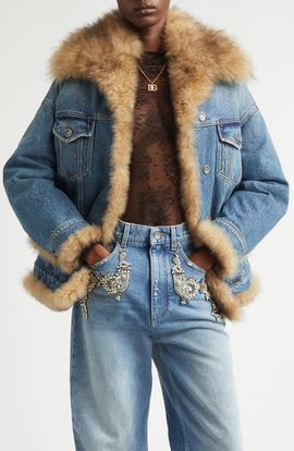 Dolce&Gabbana Dolce&Gabbana Genuine Shearling Lined Denim Trucker Jacket