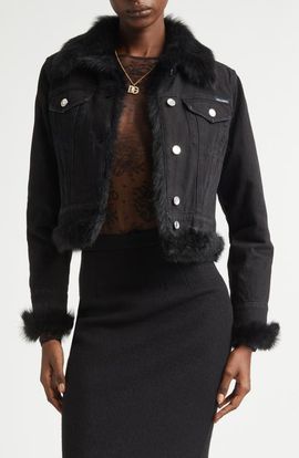 Dolce&Gabbana Dolce&Gabbana Genuine Shearling Trim Denim Jacket