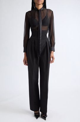 Dolce&Gabbana Dolce&Gabbana High Waist Virgin Wool Jacquard Straight Leg Pants