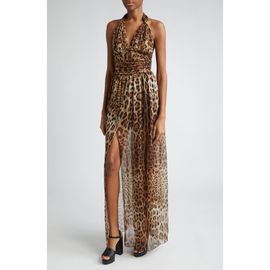 Dolce&Gabbana Dolce&Gabbana Leopard Print Silk Chiffon Halter Dress