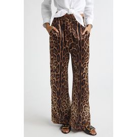 Dolce&Gabbana Dolce&Gabbana Leopard Print Wide Leg Stretch Silk Satin Pajama Pants