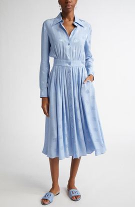 Dolce&Gabbana Dolce&Gabbana Logo Jacquard Long Sleeve Silk Shirtdress