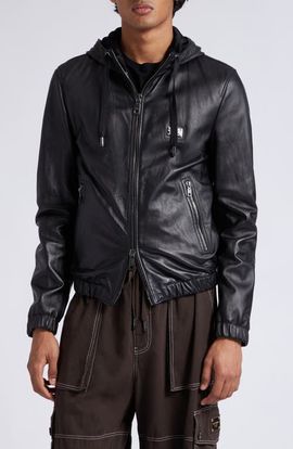 Dolce&Gabbana Dolce&Gabbana Logo Plaque Leather Hooded Blouson Jacket