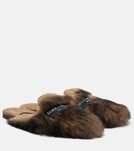 Dolce&Gabbana Dolce&Gabbana Logo suede-trimmed shearling mules