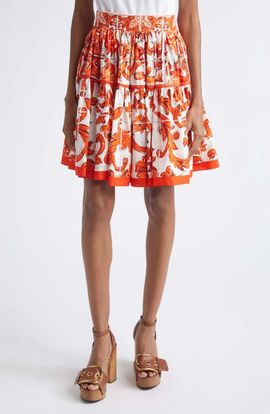 Dolce&Gabbana Dolce&Gabbana Majolica Print Cotton Poplin Miniskirt