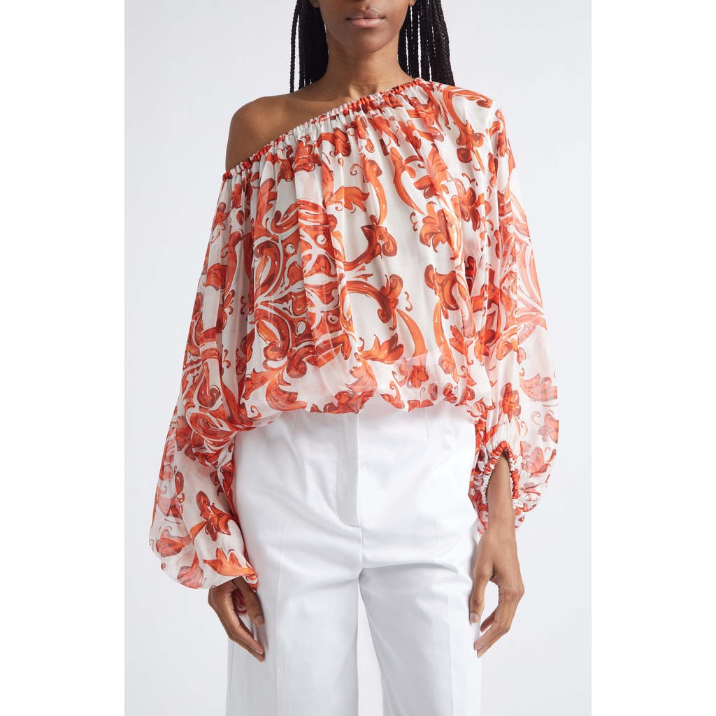 Dolce&Gabbana Dolce&Gabbana Majolica Print Off the Shoulder Chiffon Top