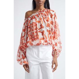 Dolce&Gabbana Dolce&Gabbana Majolica Print Off the Shoulder Chiffon Top