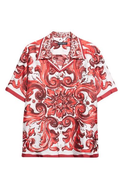 Dolce&Gabbana Dolce&Gabbana Majolica Print Short Sleeve Silk Button-Up Shirt