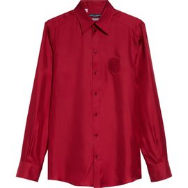 Dolce&Gabbana Dolce&Gabbana Martini Fit Embroidered Crest Silk Twill Button-Up Shirt
