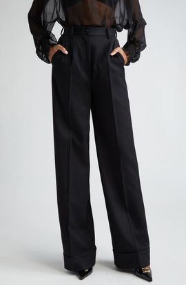 Dolce&Gabbana Dolce&Gabbana Pleated Cuff Hem Virgin Wool & Silk Trousers