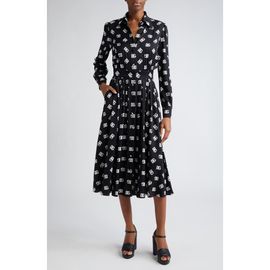Dolce&Gabbana Dolce&Gabbana Pleated Monogram Logo Long Sleeve Stretch Silk Charmeuse Midi Dress