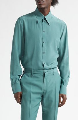 Dolce&Gabbana Dolce&Gabbana Regular Fit Silk Crêpe de Chine Button-Up Shirt
