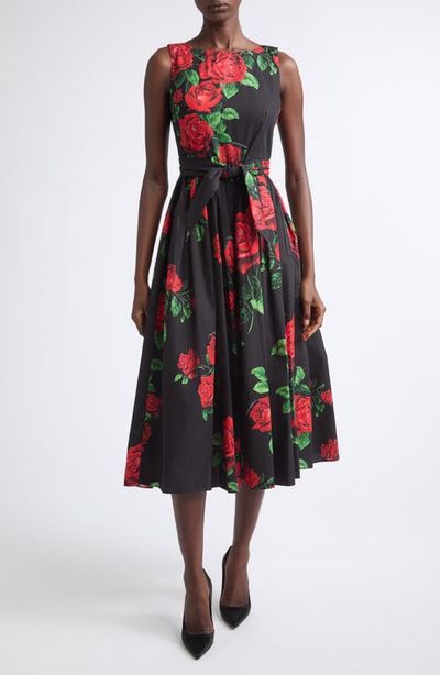 Dolce&Gabbana Dolce&Gabbana Rose Print Cotton Poplin Midi Dress