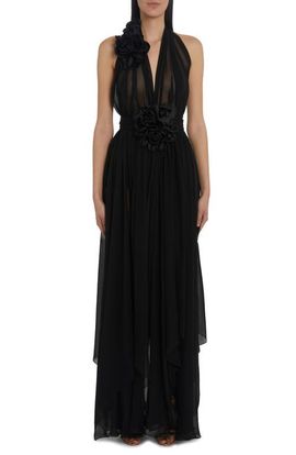 Dolce&Gabbana Dolce&Gabbana Rosette Detail Halter Neck Silk Chiffon Gown