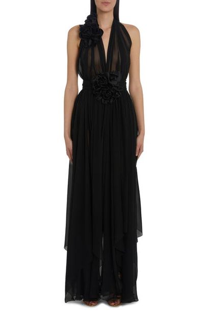 Dolce&Gabbana Dolce&Gabbana Rosette Detail Halter Neck Silk Chiffon Gown