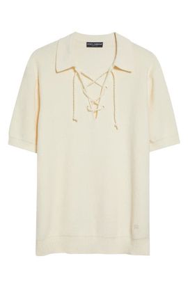 Dolce&Gabbana Dolce&Gabbana Serafino Lace-Up Cotton Blend Polo Sweater
