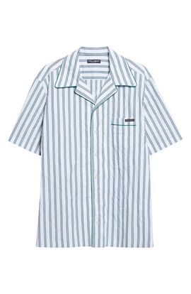 Dolce&Gabbana Dolce&Gabbana Stripe Crinkled Cotton & Silk Blend Poplin Camp Shirt
