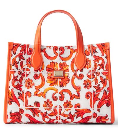 Dolce&Gabbana Kids Dolce&Gabbana Kids Majolica leather-trimmed canvas tote bag