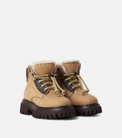 Dolce&Gabbana Kids Dolce&Gabbana Kids Shearling-trimmed leather lace-up boots