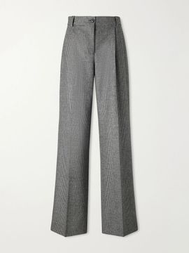 DOLCE&GABBANA Pleated Prince of Wales checked wool and cashmere-blend flannel wide-leg pants
