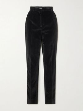 DOLCE&GABBANA Satin-trimmed cotton-blend velvet slim-leg pants