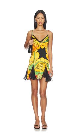Donde Esteban Donde Esteban Frutas Silk Satin Lace Mini Dress