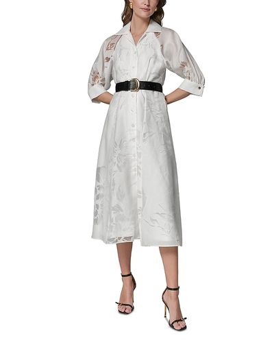 Donna Karan Donna Karan Burnout Jacquard Collared Midi Shirt Dress