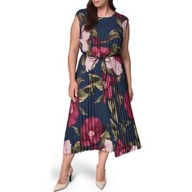 DONNA KARAN DONNA KARAN Floral Pleated Chiffon Midi Dress