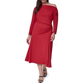 DONNA KARAN DONNA KARAN Off the Shoulder Long Sleeve Midi Dress