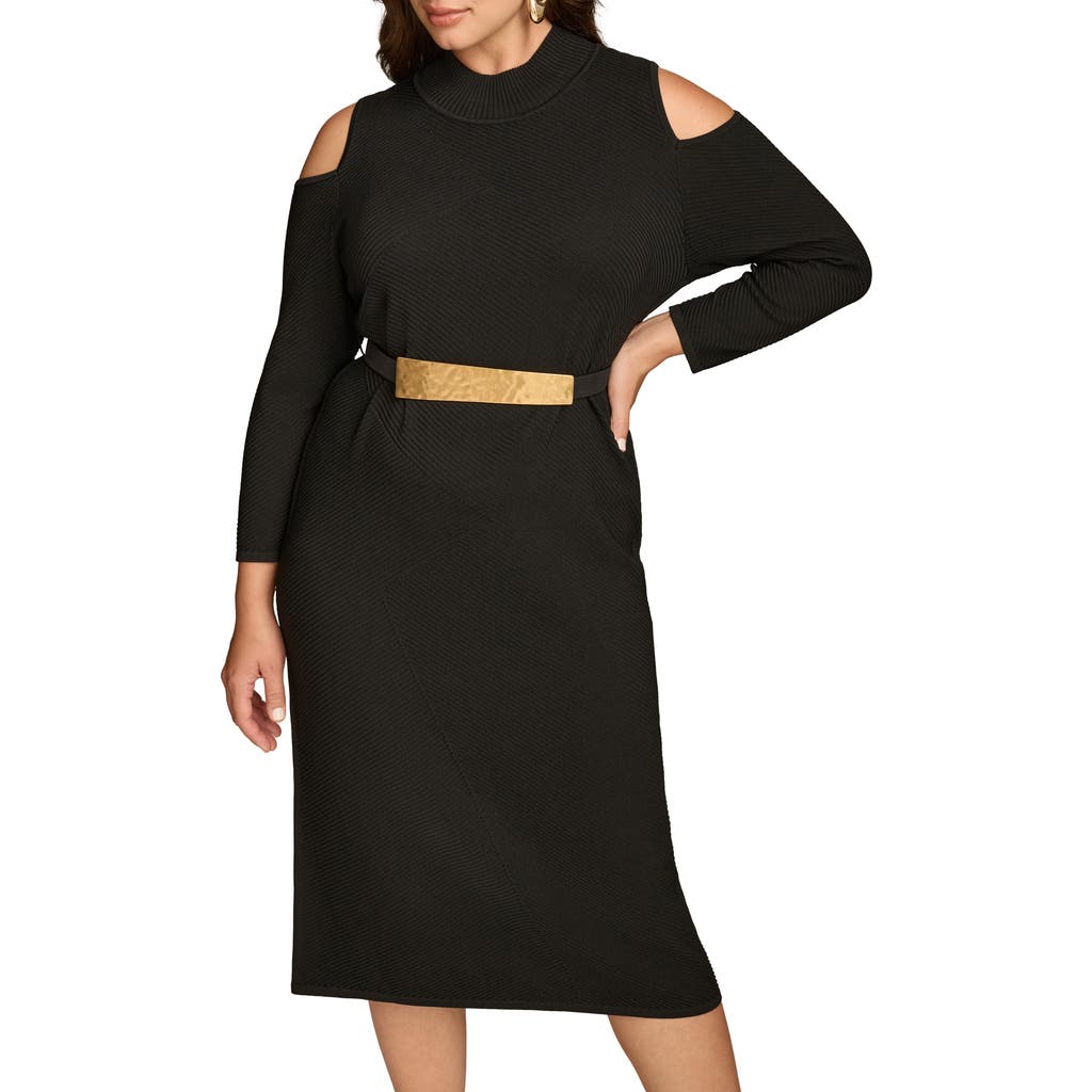 DONNA KARAN DONNA KARAN Poly Belted Cold Shoulder Midi Dress
